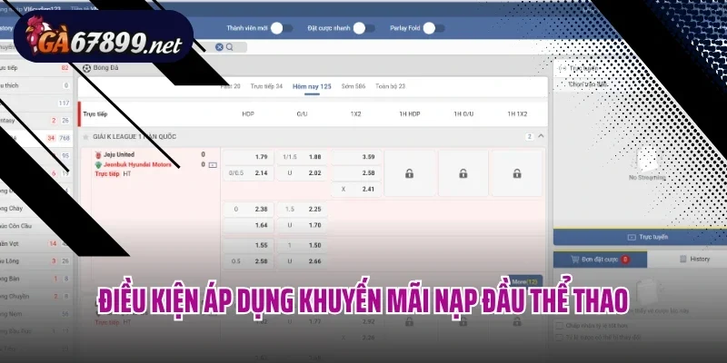 Điều kiện áp dụng khuyến mãi nạp đầu thể thao
